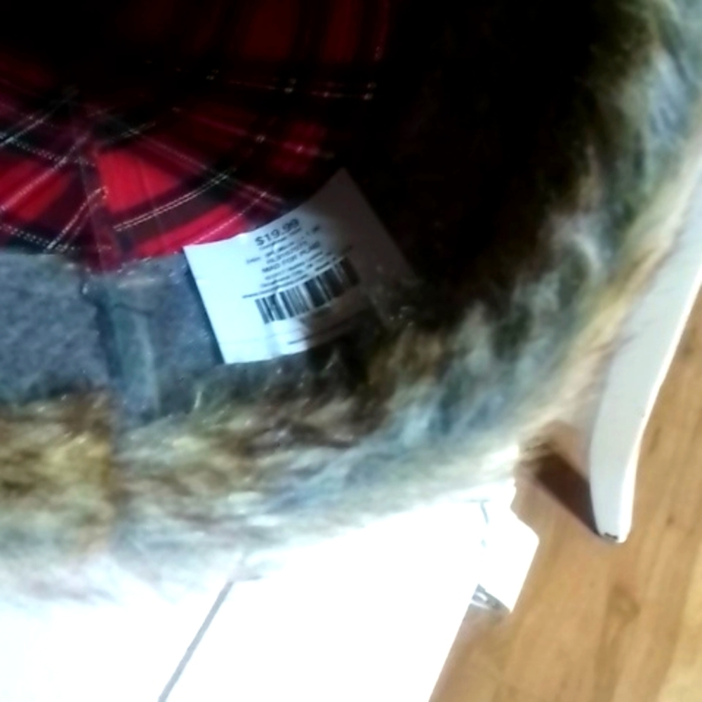 Tartan Plaid Christmas Trees with Faux Fur Trim - Picture 2 of 2